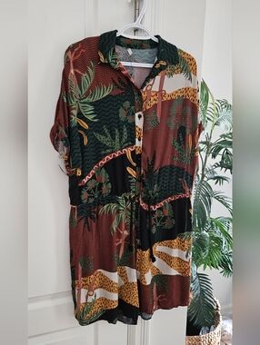 Tropical Button-Front Romper in Earth Tones